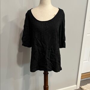 Eileen Fisher Black Short Sleeve Scoop Neck Sweater Charcoal Gray Large